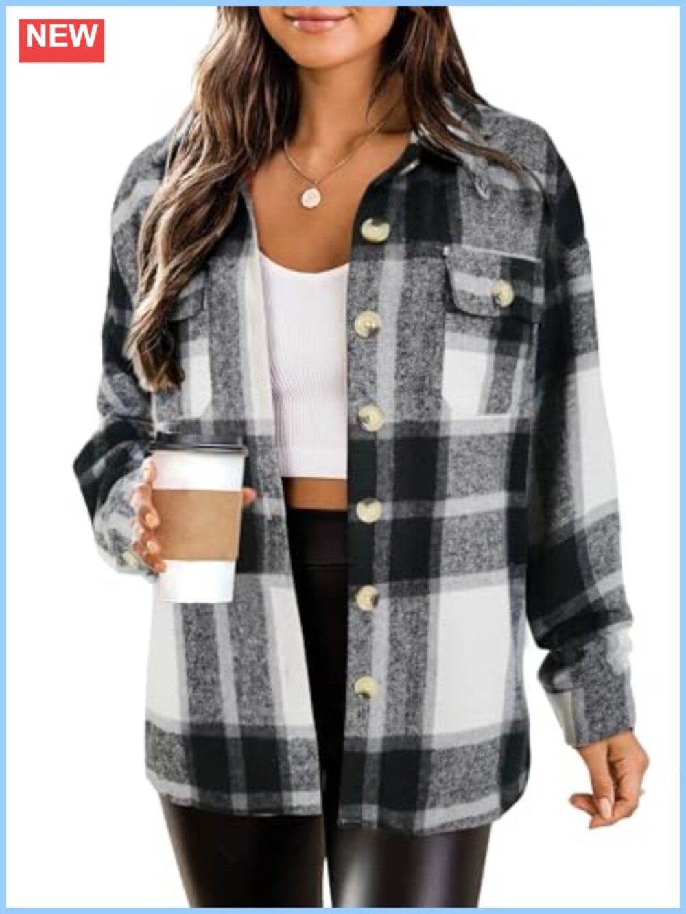 Women's Plaid Flannel Shacket Jacket Casual Button Down Coat